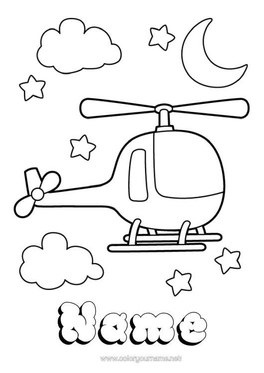 Colouring page to print Vehicles Helicopter Easy Colouring Pages Aerial Vehicles