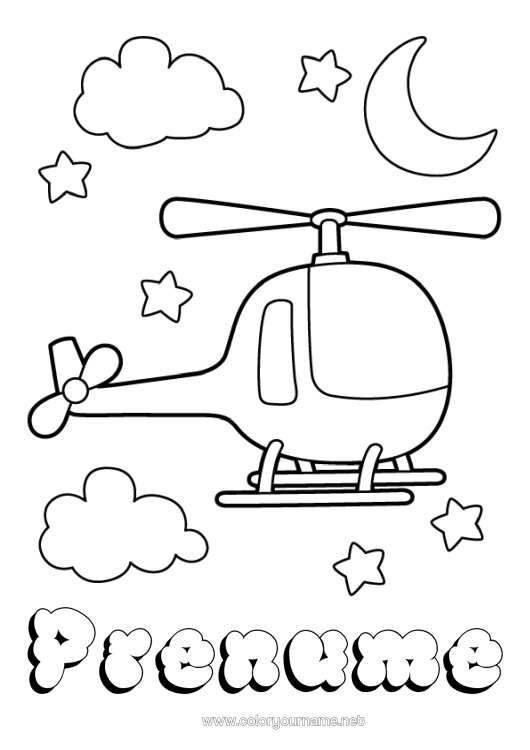 Pagină de colorat de imprimat Vehicule Elicopter Desene de colorat ușoare Vehicule aeriene