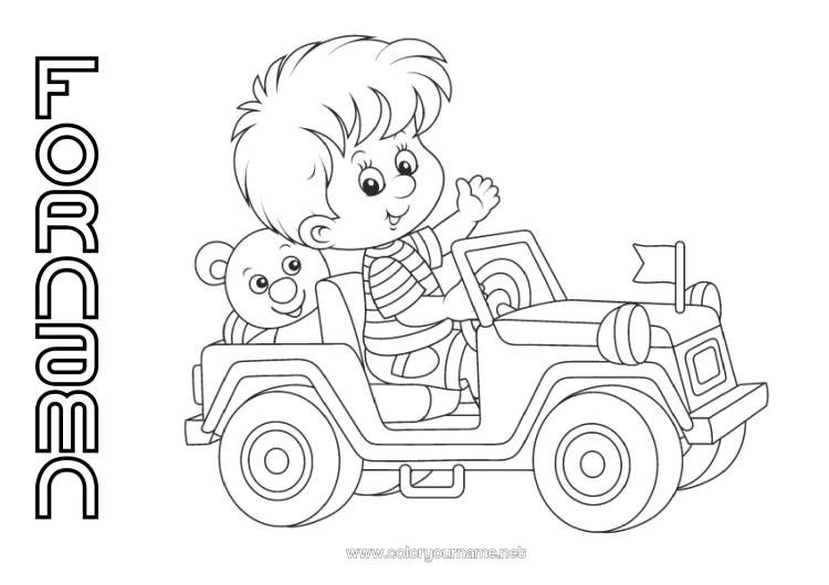 Färgläggningssida att skriva ut Pojke Fordon Bil Barn Terrängbil Bilar, skåpbilar och husbilar