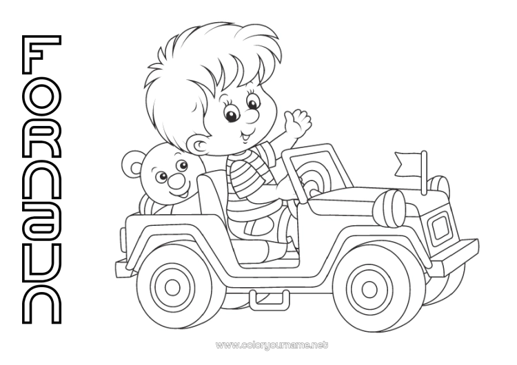 Farvelægningssiden til udskrivning Dreng Køretøjer Bil Barn Terrængående bil Biler, varevogne og campingvogne