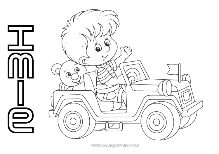 Kolorowanka do wydruku Chłopiec Pojazdy Samochód Dziecko Samochód terenowy Samochody, furgonetki i kampery