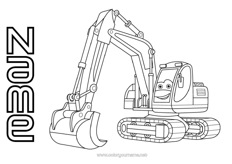 Colouring page to print Vehicles Excavator Construction Equipment Construction Trades