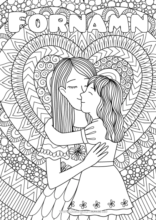 Färgläggningssida att skriva ut Hjärta Mandala Mamma Grattis på födelsedagen Jag älskar dig. Syster