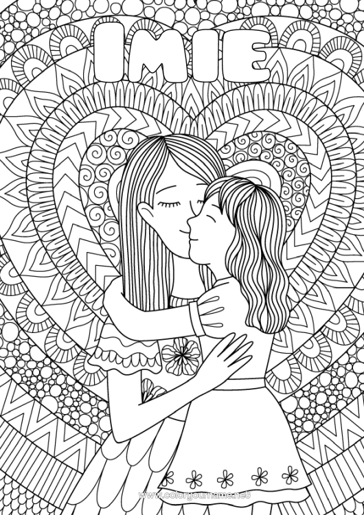 Kolorowanka do wydruku Serce Mandala Mama Wszystkiego najlepszego! Kocham cię. Siostra