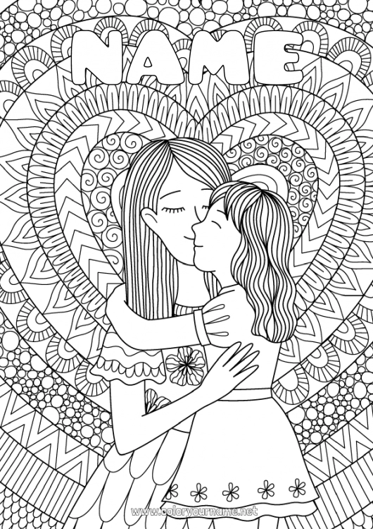 Coloring page to print Heart Mandala Mum Happy feast day ! I love you Sister