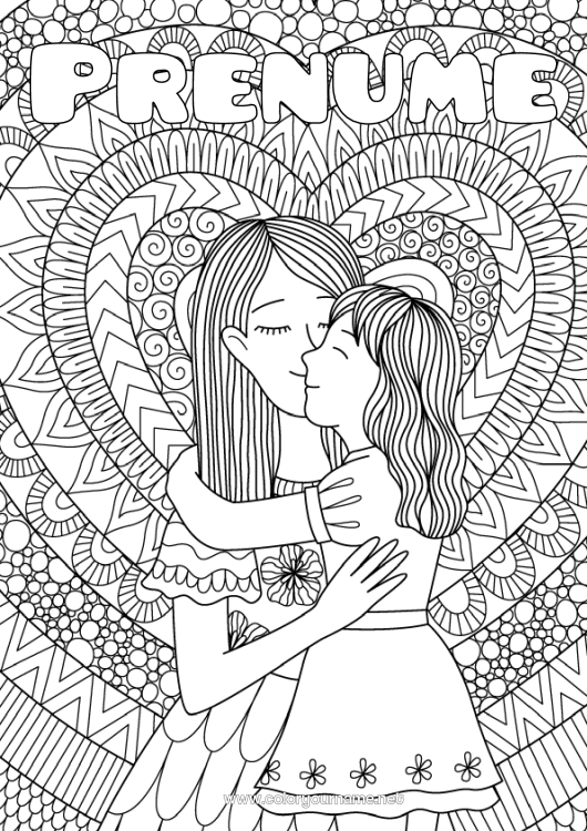 Pagină de colorat de imprimat Inimă Mandala Mama La mulți ani! Te iubesc. Sora