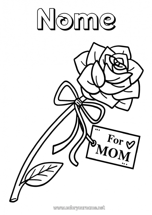 Página de desenho para imprimir Flores Mamãe Feliz Aniversário Eu te amo Rosa