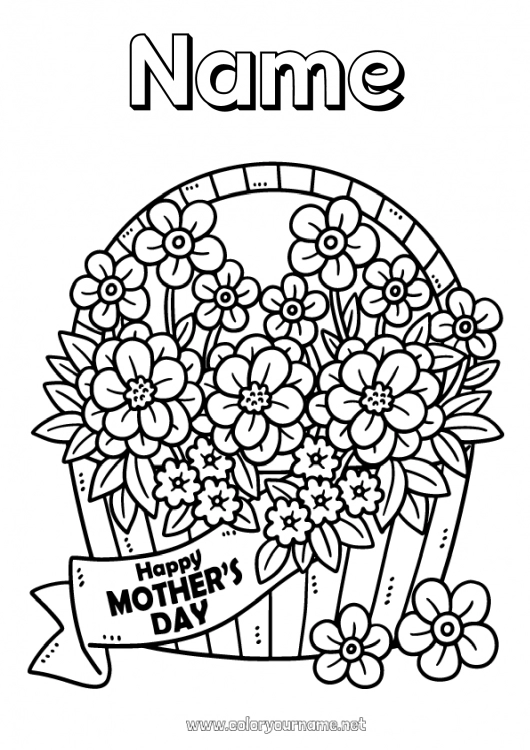 Coloring page to print Flowers Happy feast day ! I love you