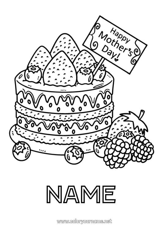 Coloring page to print Cake Mum Happy feast day ! Food