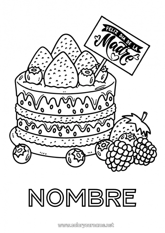 Dibujo para colorear para imprimir Tarta Mamá Feliz día de fiesta Alimento