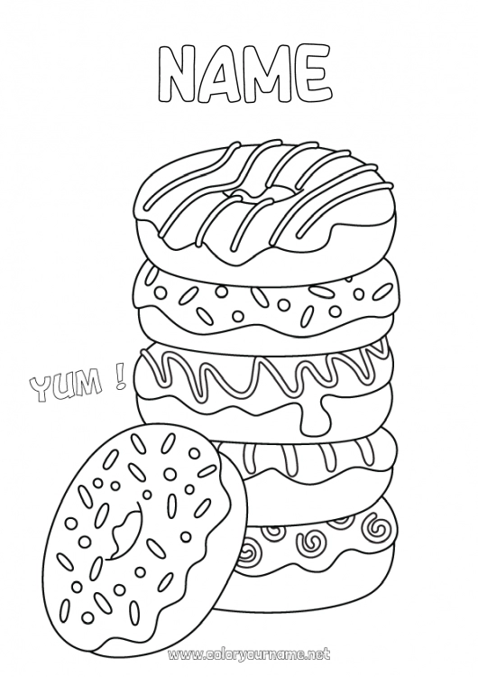 Coloring page to print Food Donuts