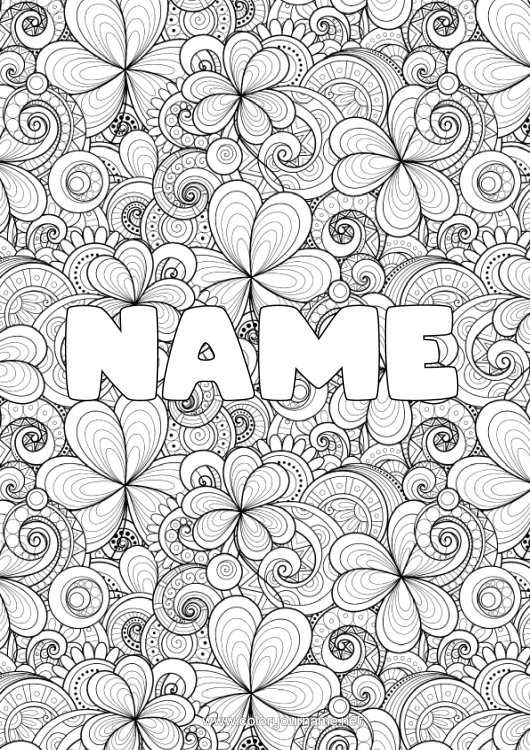 Colouring page to print Fortune Clover St Patrick's Day Complex Colouring Pages Decorative Background