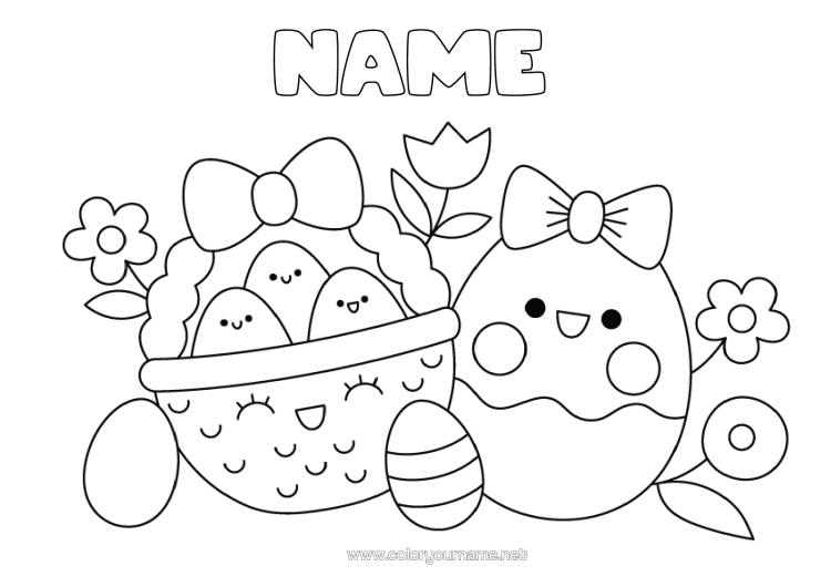 Colouring page to print Cute Easter Eggs Easter Basket