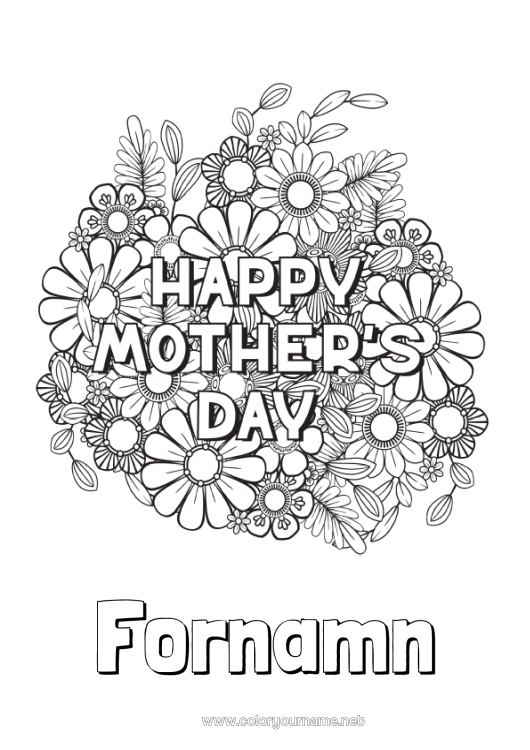 Färgläggningssida att skriva ut Blommor Mamma Grattis på födelsedagen