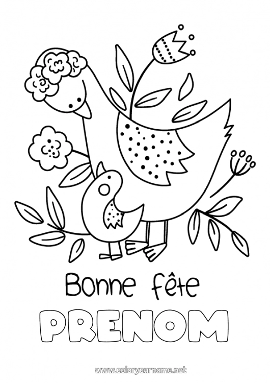 Coloriage à imprimer Maman Mamie Bonne fête Oiseau Animal Oiseaux et mammifères volants