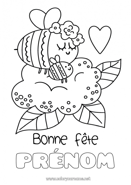 Coloriage à imprimer Fleurs Maman Mamie Bonne fête Abeille Insectes