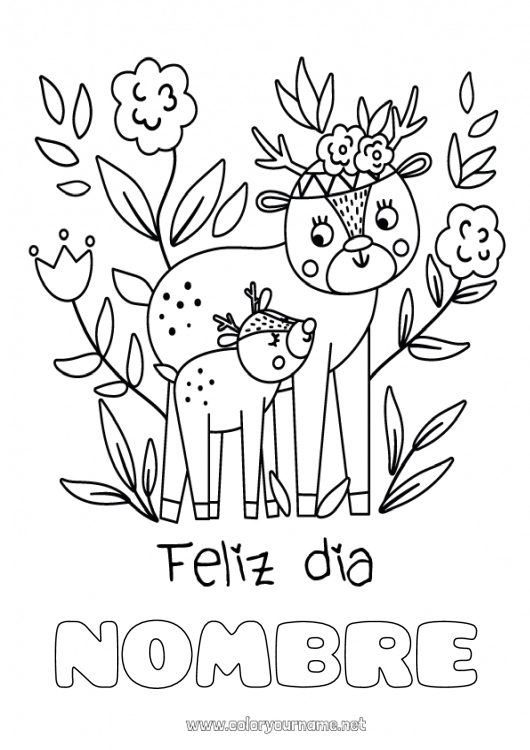 Dibujo para colorear para imprimir Mamá Abuela Feliz día de fiesta Animales Cierva Animales del bosque