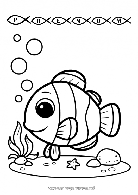 Coloriage à imprimer Été Mer Animal Poisson Poisson d'avril Animaux marins ou aquatique