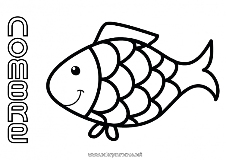 Dibujo para colorear para imprimir Actividades para niños Animales Pescado Día de los Inocentes Dibujos fáciles para colorear Animales marinos o acuáticos