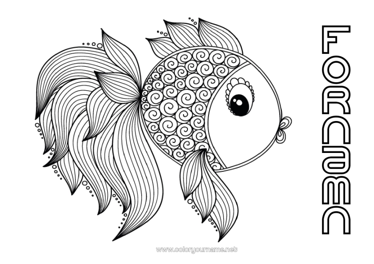 Färgläggningssida att skriva ut Lugn och zen Mandala Djur Fisk Aprilskämt Komplexa målarbilder Marina djur eller vattenlevande djur