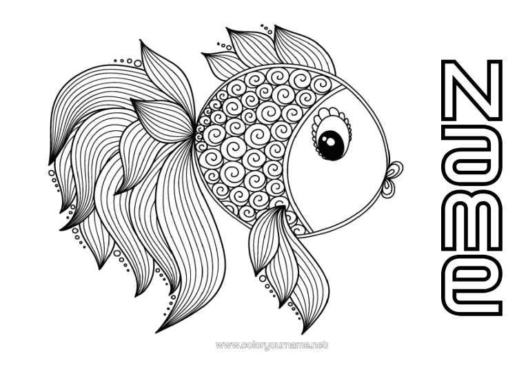 Colouring page to print Calm And Zen Mandala Animal Fish April Fool's Day Complex Colouring Pages Marine Or Aquatic Animals