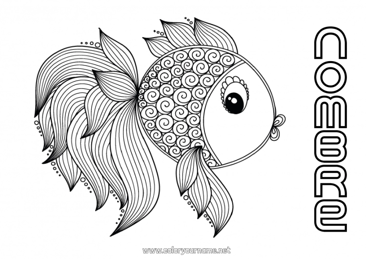 Dibujo para colorear para imprimir Calma y zen Mandala Pescado Día de los Inocentes Dibujos complejos para colorear Animales marinos o acuáticos