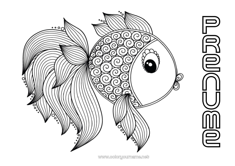 Pagină de colorat de imprimat Liniștit și zen Mandala Animal Pește Păcăleală de 1 aprilie Desene de colorat complexe Animale marine sau acvatice