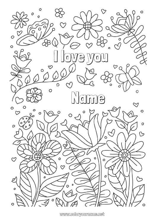 Coloring page to print Flowers Dad Mum Grandma Grandpa I love you 