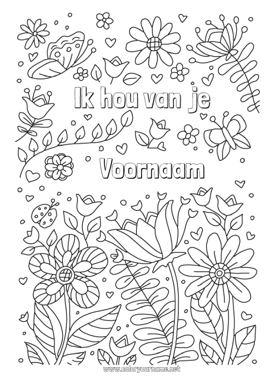 Kleurplaat om af te drukken Bloemen Papa Mama Oma Opa Ik hou van jou 