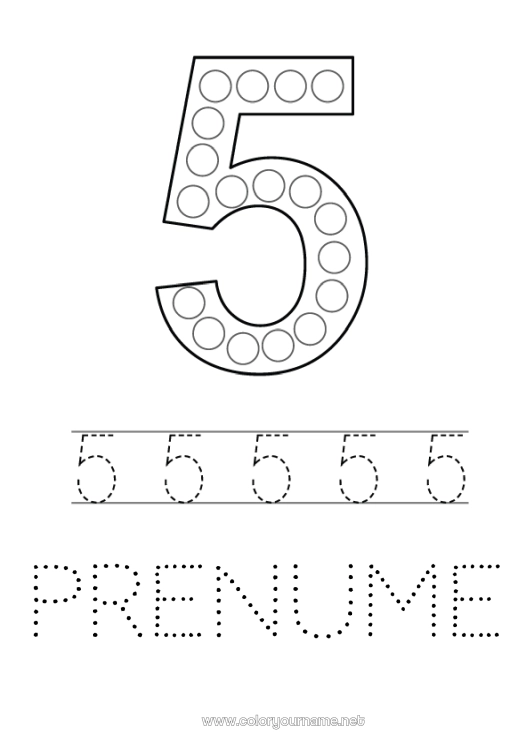 Pagină de colorat de imprimat Număr Activități pentru copii Marker cu puncte Cinci