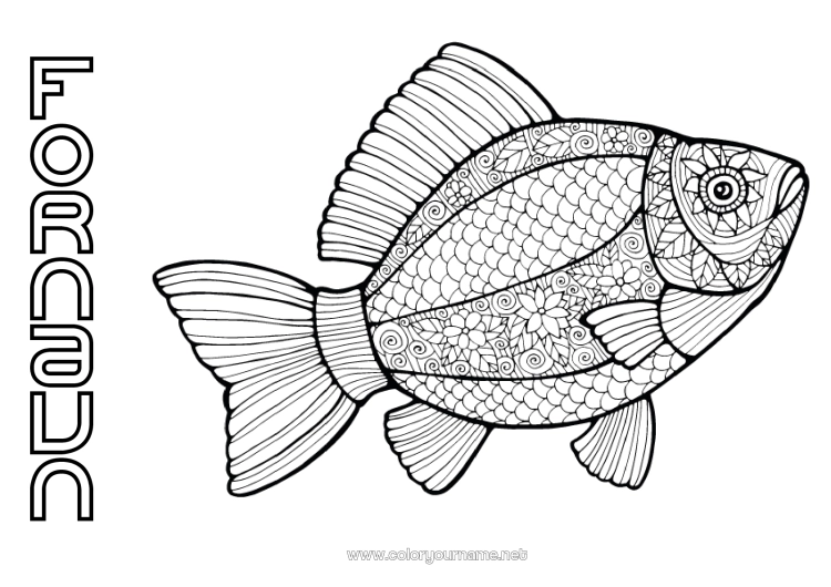 Farvelægningssiden til udskrivning Rolig og zen Mandala Dyr Fisk Aprilsnar Komplekse farvelægninger Havdyr eller vandlevende dyr