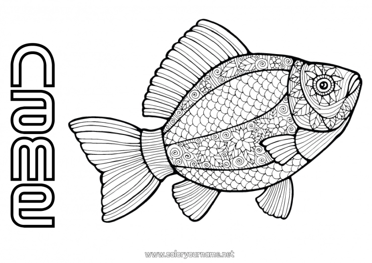 Coloring page to print Calm and zen Mandala Fish April Fools' Day Complex coloring pages Marine or aquatic animals