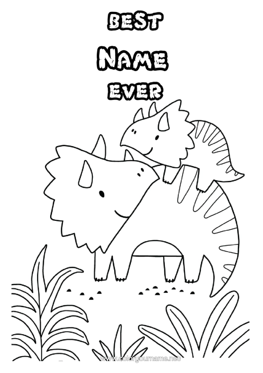 Colouring page to print Dad Mum Grandma Grandad Happy Birthday Dinosaurs Triceratops