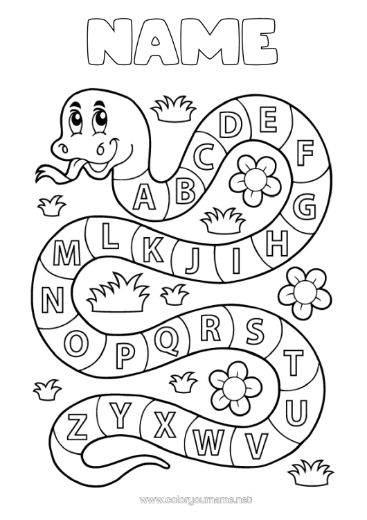 Colouring page to print Children's Activities Animal Snake Alphabet Reptiles