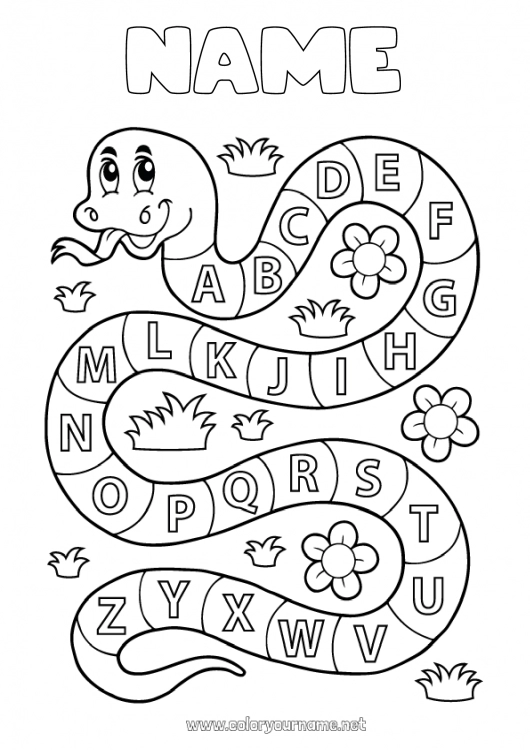 Coloring page to print Children's activities Animal Snake Alphabet Reptiles