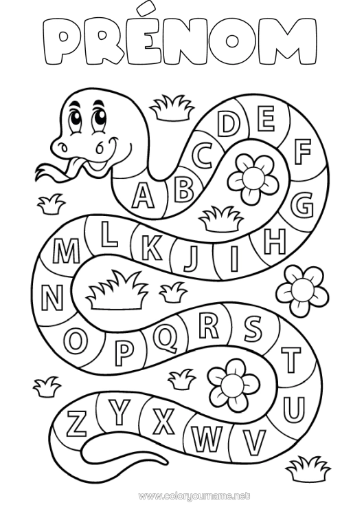 Coloriage ducatif Serpent Alphabet