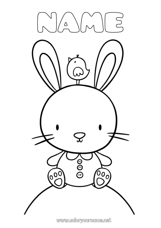 Coloring page to print Bird Bunny Animal Flying birds and mammals Forest animals