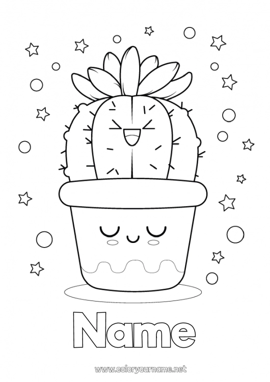 Coloring page to print Cute Kawaii Cactus