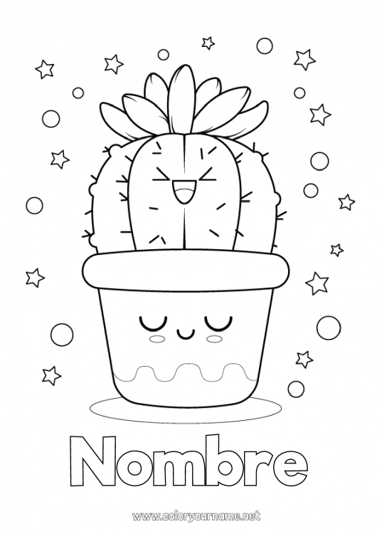 Dibujo para colorear para imprimir Lindo Kawaii Cactus