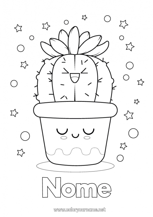 Pagina da colorare da stampare Carino Kawaii Cactus