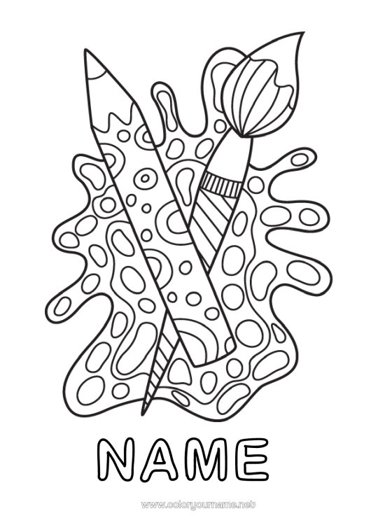 Coloring page to print Art Brush Coloured pencil School supplies