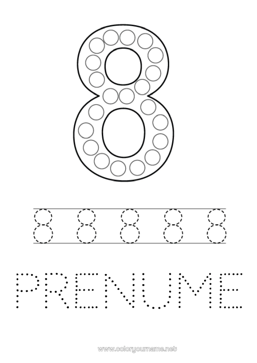 Pagină de colorat de imprimat Număr Activități pentru copii Marker cu puncte Opt