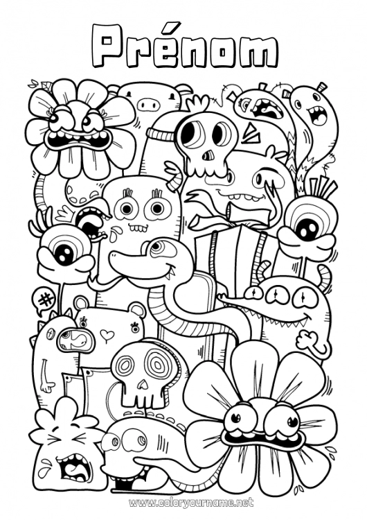 Coloriage à imprimer Monstre Kawaii Serpent Reptiles