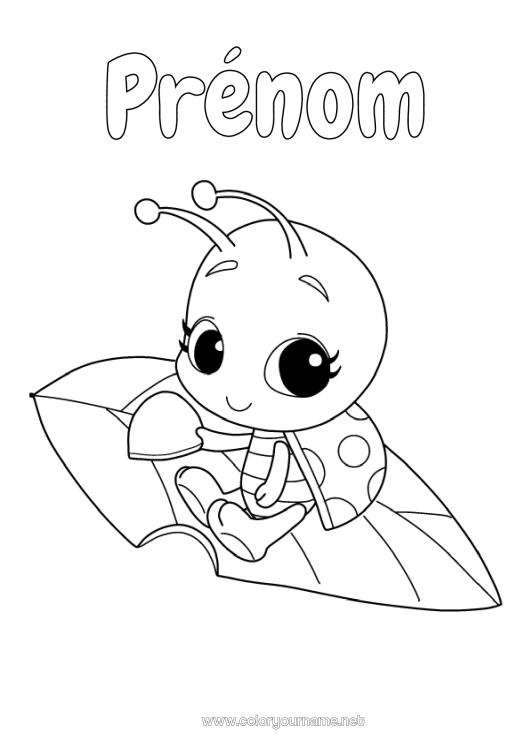 Coloriage à imprimer Animal Feuilles Coccinelle Insectes Dessin animé