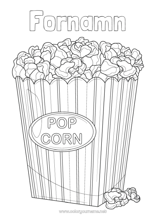 Färgläggningssida att skriva ut Mat Popcorn Gottigheter, sötsaker