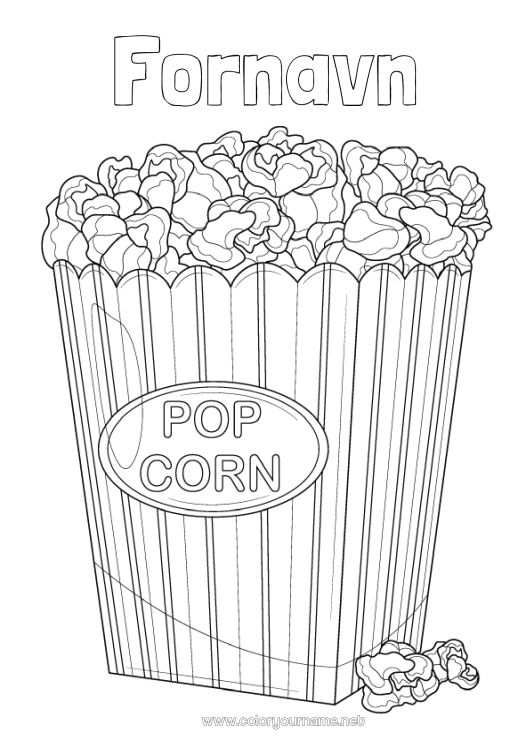 Farvelægningssiden til udskrivning Mad Popcorn Slik, søde sager