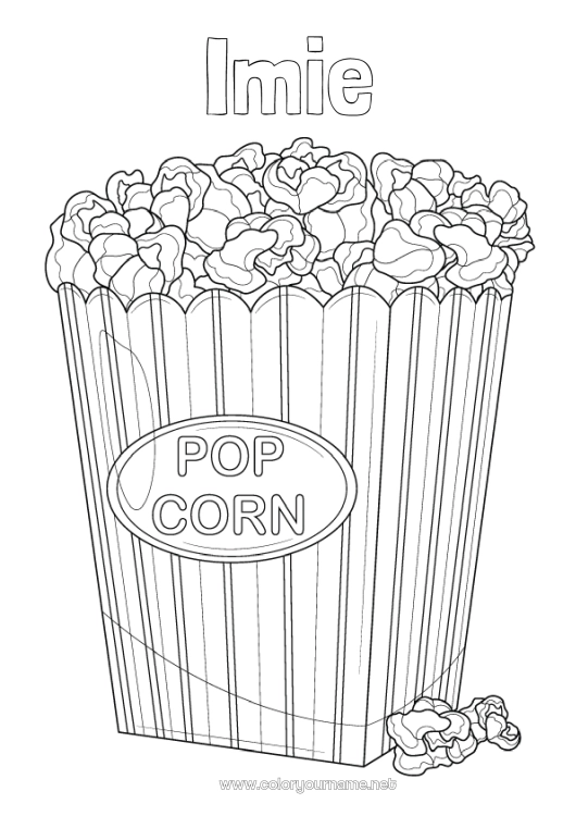 Kolorowanka do wydruku Jedzenie Popcorn Słodkości, łakocie
