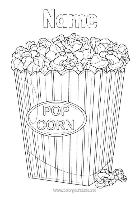Colouring page to print Food Popcorn Treats, Sweets