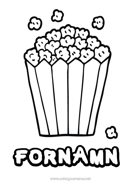 Färgläggningssida att skriva ut Mat Biograf Popcorn Gottigheter, sötsaker Lätta målarbilder