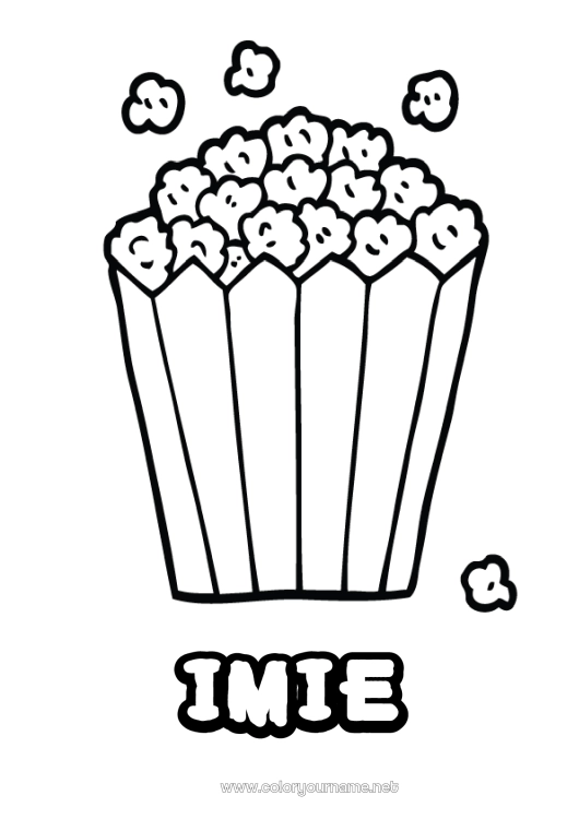 Kolorowanka do wydruku Jedzenie Kino Popcorn Słodkości, łakocie Łatwe kolorowanki